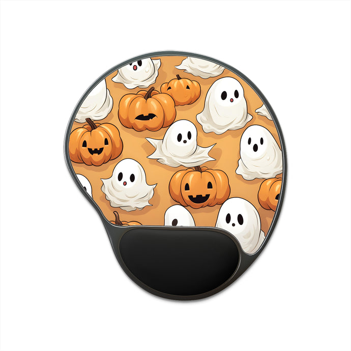 DistinctInk Mouse Pad with Wrist Rest  with Ghostly Skeleton Pumpkin Patch Design for Halloween