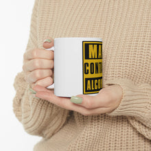 DistinctInk Glossy White Coffee / Tea Mug - May Contain Alcohol Warning Sign