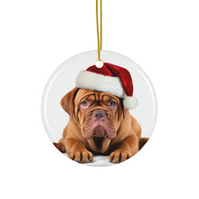 DistinctInk Hanging Ceramic Christmas Tree Ornament with Gold String - Great Gift/Present - 2 3/4 inch Diameter - Dogue de Bordeaux Design