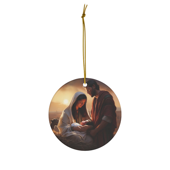 DistinctInk Hanging Ceramic Christmas Tree Ornament Charm with Gold String - Great Gift/Present - 2 3/4 inch Diameter - Bethlehem's Promise Fulfilled: Micah 5:2