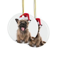 DistinctInk Hanging Ceramic Christmas Tree Ornament with Gold String - Great Gift/Present - 2 3/4 inch Diameter - Cairn Terrier Design