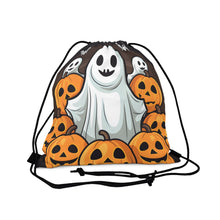 DistinctInk Drawstring Bag / Backpack with "Spooky Skeleton Pumpkins" Design for Halloween