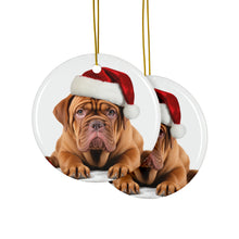 DistinctInk Hanging Ceramic Christmas Tree Ornament with Gold String - Great Gift/Present - 2 3/4 inch Diameter - Dogue de Bordeaux Design