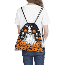 DistinctInk Drawstring Bag / Backpack with Ghost Skeleton Pumpkins Design for Halloween