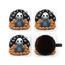 DistinctInk (Set of 4) Corkwood Coasters with Skeleton Ghost and PumpkinDesign for Halloween