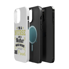 DistinctInk ToughCase for Apple iPhone, Compatible with MagSafe Charging - Nurse and a Mother - Busy and Proud
