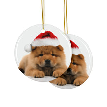 DistinctInk Hanging Ceramic Christmas Tree Ornament with Gold String - Great Gift/Present - 2 3/4 inch Diameter - Chow Chow Puppy Design
