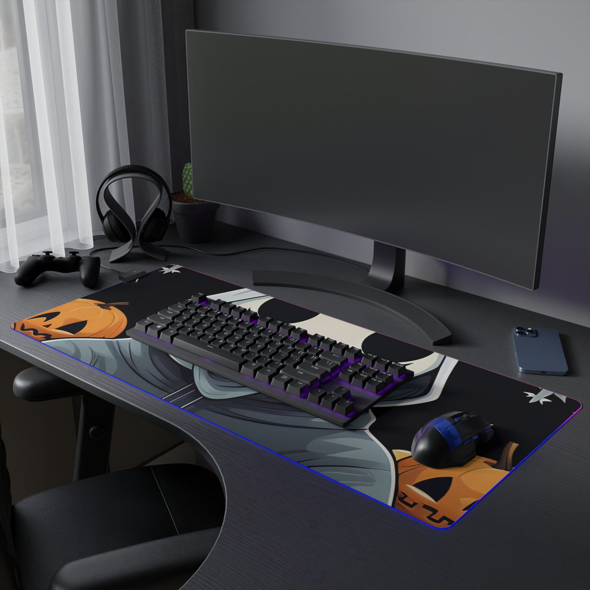 LED Gaming Mouse Pad with Skeleton Ghost and Pumpkin Design for Halloween, view 27