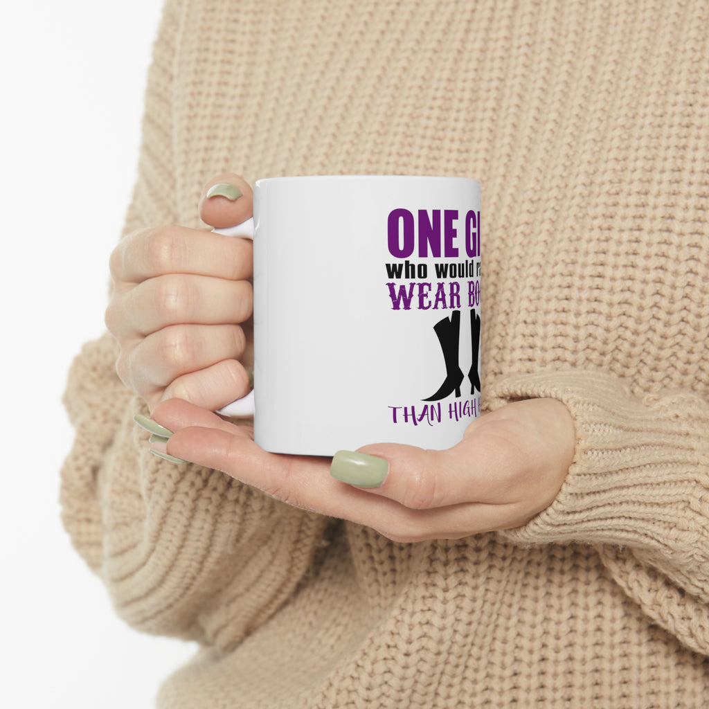 Glossy White Coffee / Tea Mug - One Girl Who Would Rather Wear Boots Than Heels, view 10