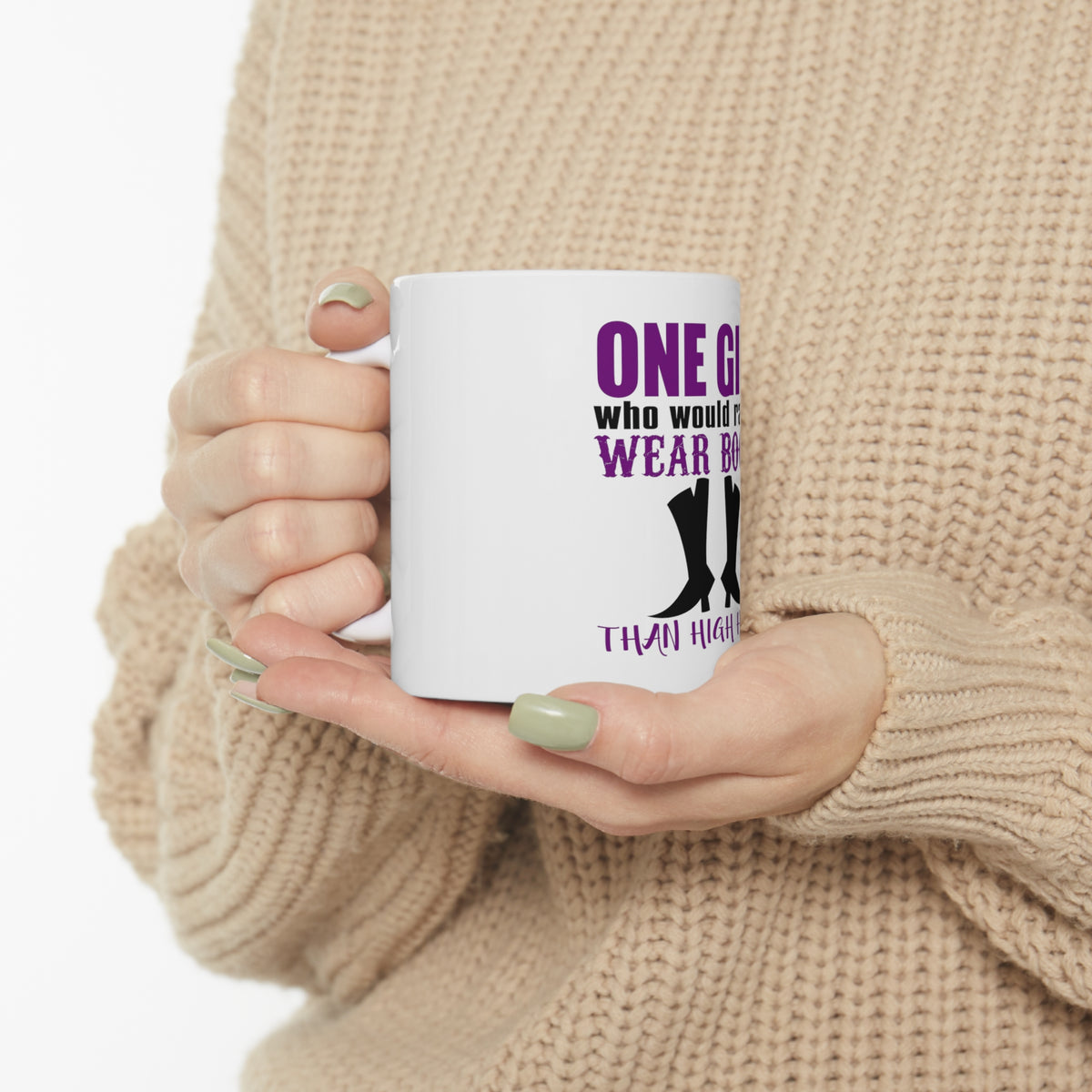 Glossy White Coffee / Tea Mug - One Girl Who Would Rather Wear Boots Than Heels, view 10