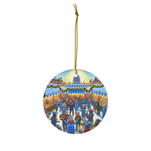 DistinctInk Hanging Ceramic Christmas Tree Ornament Charm with Gold String - Great Gift/Present - 2 3/4 inch Diameter - Democratic Winter Market