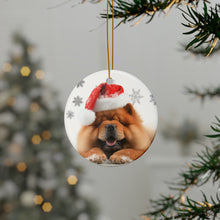 DistinctInk Hanging Ceramic Christmas Tree Ornament with Gold String - Great Gift/Present - 2 3/4 inch Diameter - Chow Chow Design