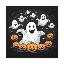 DistinctInk Canvas Wall Art with Skeletal Ghostly Pumpkin Patch for Halloween