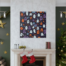 DistinctInk Canvas Wall Art with Skeletal Ghostly Pumpkins for Halloween