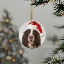 DistinctInk Hanging Ceramic Christmas Tree Ornament with Gold String - Great Gift/Present - 2 3/4 inch Diameter - English Springer Spaniel Design