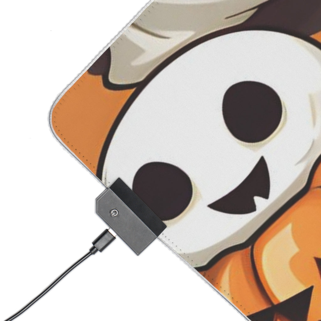 LED Gaming Mouse Pad with Skeletal Ghost in a Pumpkin Design for Halloween, view 6