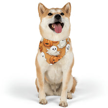 DistinctInk Adjustable Pet Banana Collar with Ghostly Skeleton Pumpkin Patch Design for Halloween