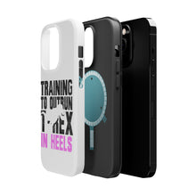DistinctInk ToughCase for Apple iPhone, Compatible with MagSafe Charging - Training to Outrun T-Rex in Heels