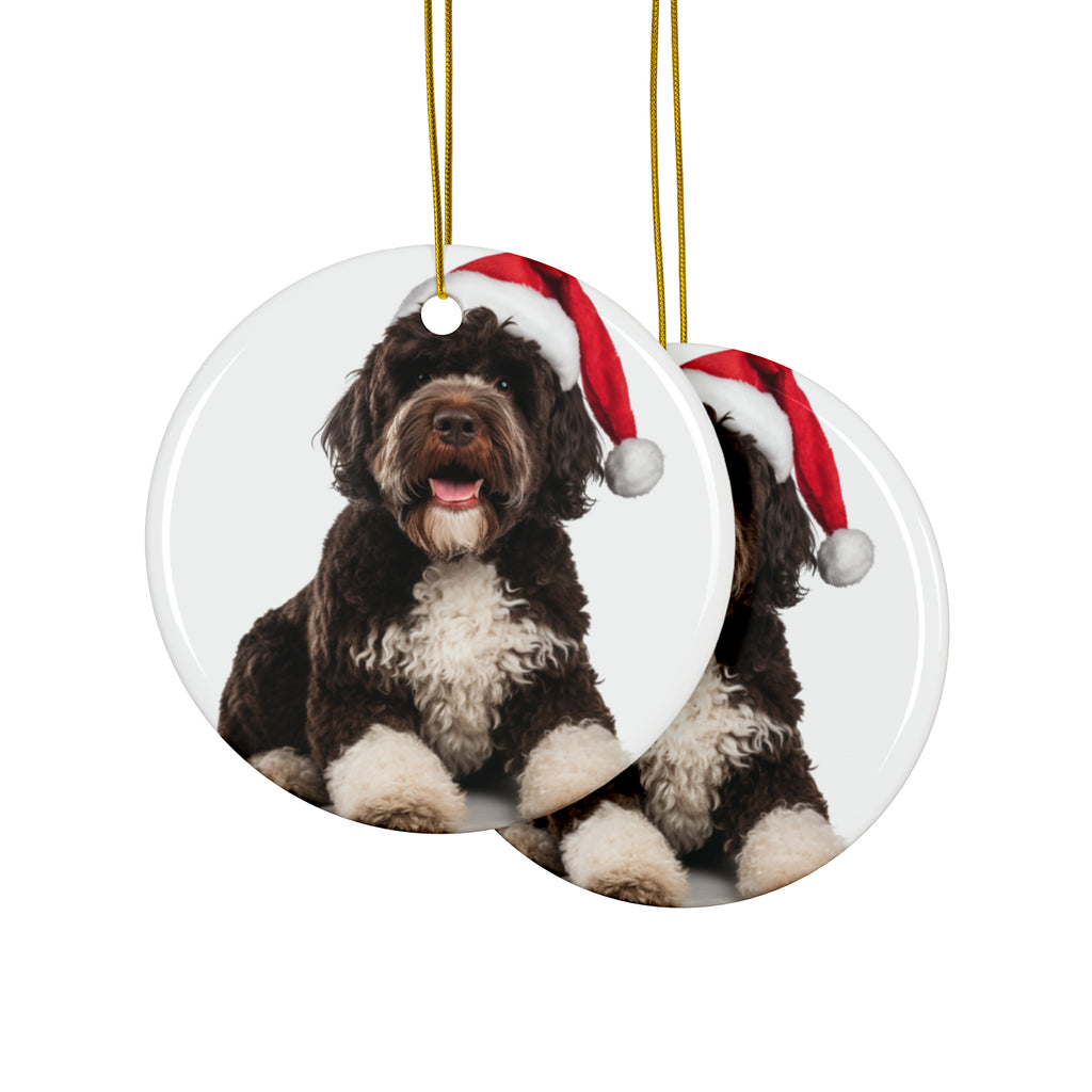 Hanging Ceramic Christmas Tree Ornament with Gold String - Spanish Water Dog Design, view 2