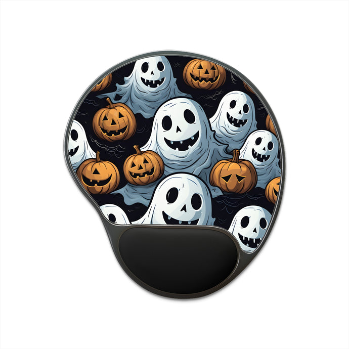 DistinctInk Mouse Pad with Wrist Rest  with Ghoulish Ghostbusters and Pumpkins Design for Halloween