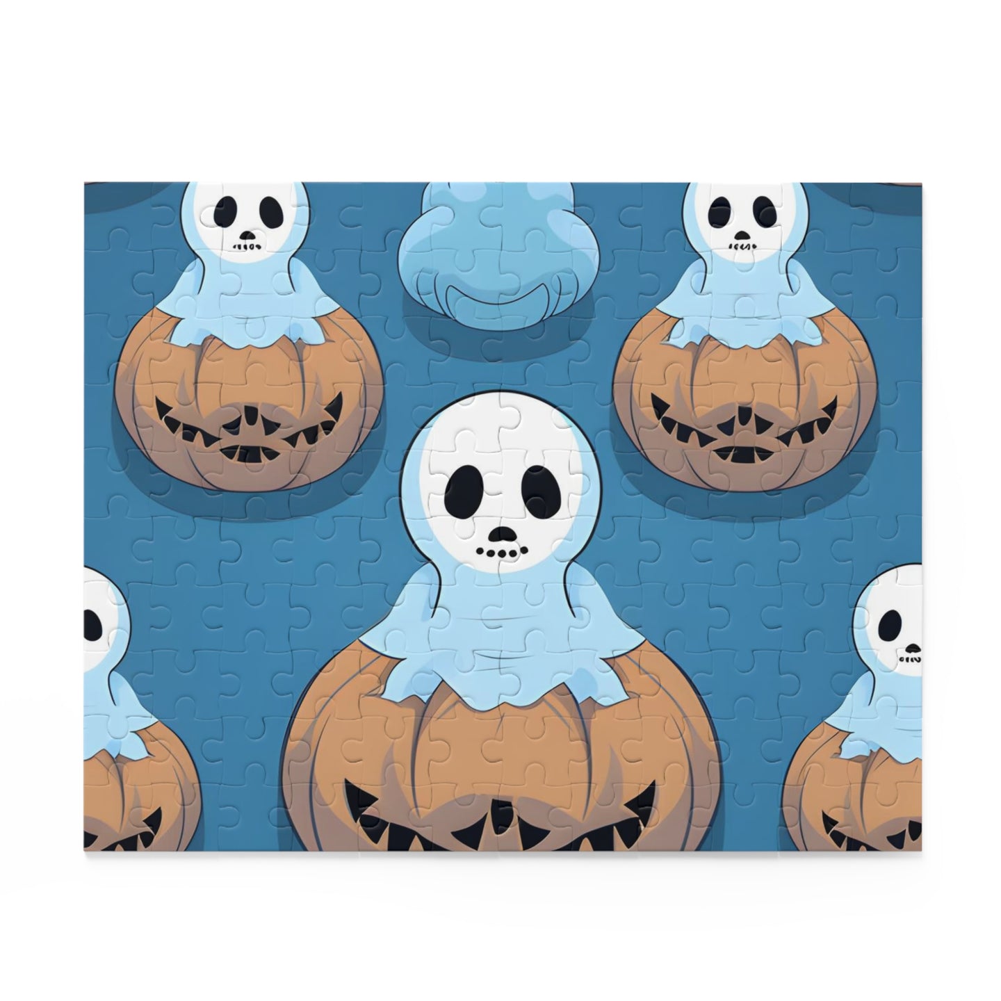 DistinctInk Jigsaw Puzzle with Ghost Skeleton Pumpkin Pattern Design for Halloween