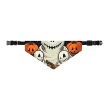 DistinctInk Adjustable Pet Banana Collar with Ghost Skeleton Pumpkin Pattern Design for Halloween