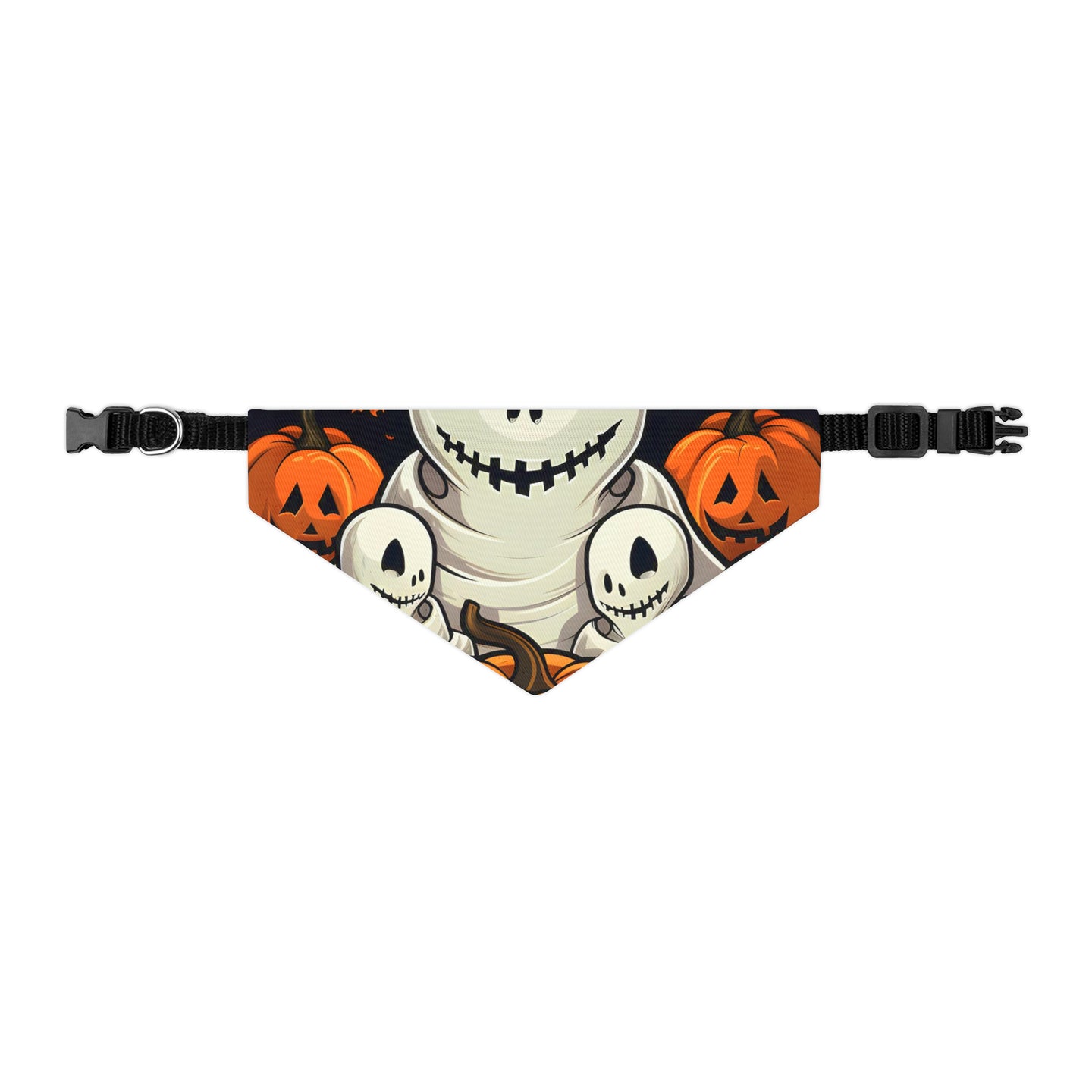 DistinctInk Adjustable Pet Banana Collar with Ghost Skeleton Pumpkin Pattern Design for Halloween