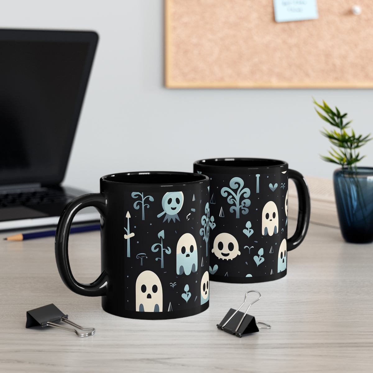 Black Coffee Mug - Ghastly Skeletal Shadows for Halloween, view 5
