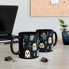 DistinctInk Black Coffee Mug - Ghastly Skeletal Shadows for Halloween