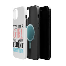 DistinctInk ToughCase for Apple iPhone, Compatible with MagSafe Charging - Yes I'm a Girl Yes I Speak Fluent Wrestling