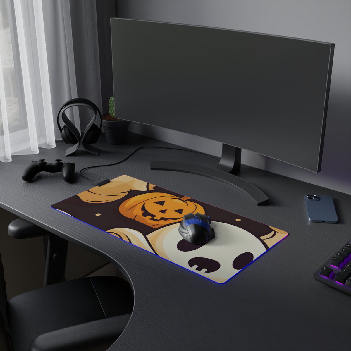 LED Gaming Mouse Pad with Ghost Skeleton Pumpkin Pattern Design for Halloween, view 28