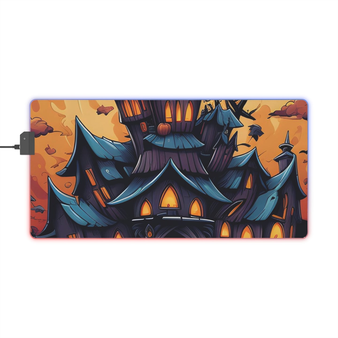 DistinctInk LED Gaming Mouse Pad with Spooky Sweet Treats Design for Halloween