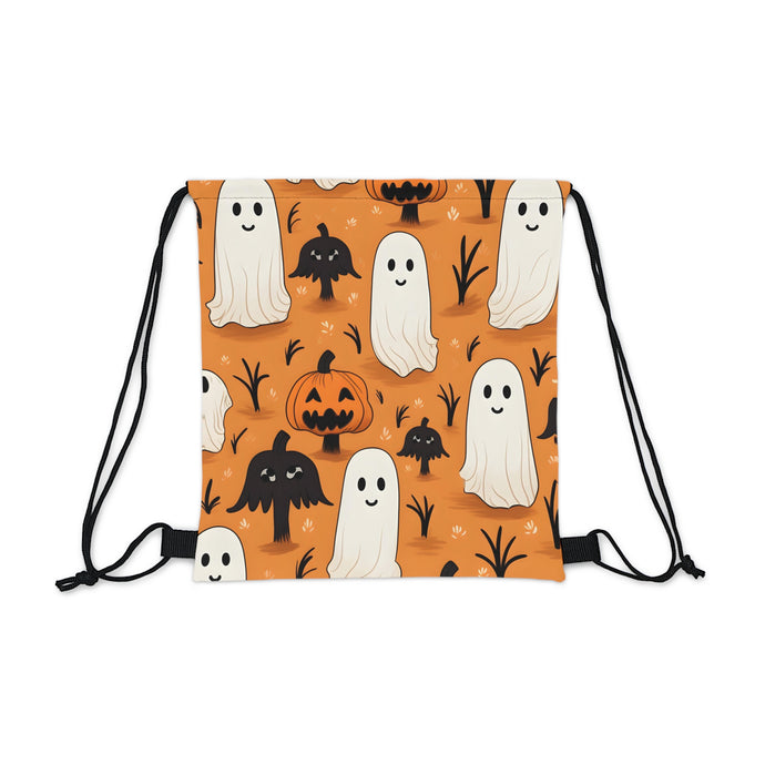 DistinctInk Drawstring Bag / Backpack with Ghost Skeleton Pumpkin Cartoons Design for Halloween