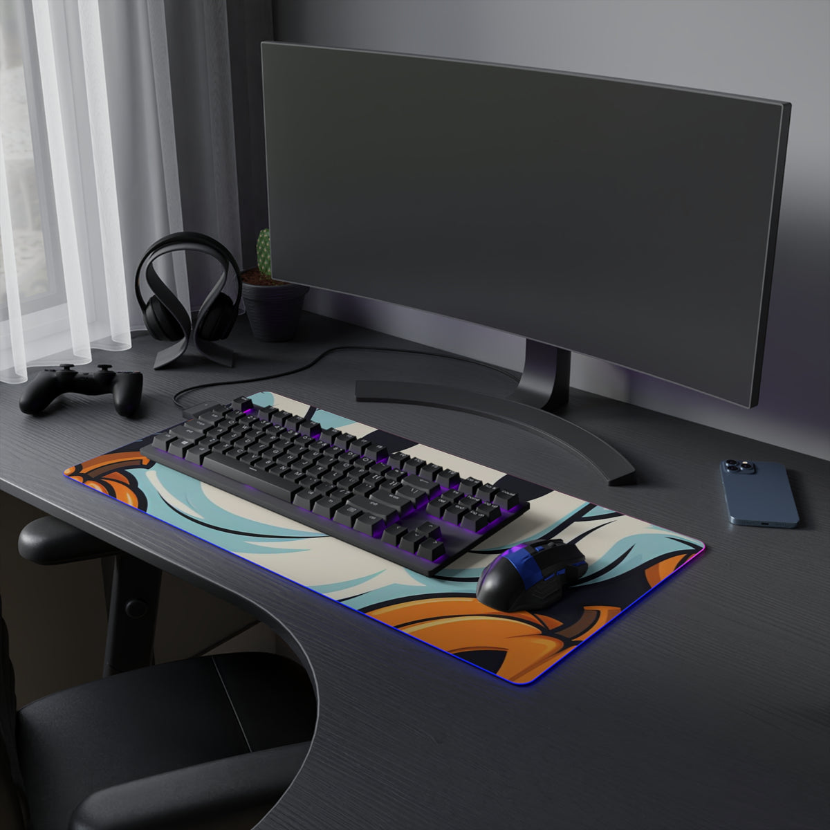 LED Gaming Mouse Pad with The Ghostly Skeleton Pumpkin Design for Halloween, view 15