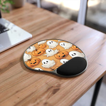 DistinctInk Mouse Pad with Wrist Rest  with Ghostly Skeleton Pumpkin Patch Design for Halloween