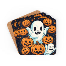 DistinctInk (Set of 4) Corkwood Coasters with The Ghostly Skeleton PumpkinDesign for Halloween
