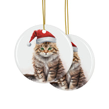 DistinctInk Hanging Ceramic Christmas Tree Ornament with Gold String - Great Gift/Present - 2 3/4 inch Diameter - American Bobtail Cat Design