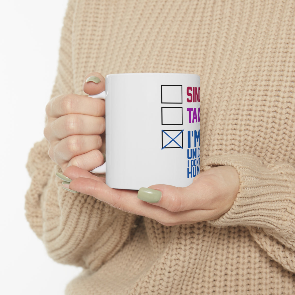 Glossy White Coffee / Tea Mug - Single Taken I'm a Unicorn Don't Date Humans, view 10