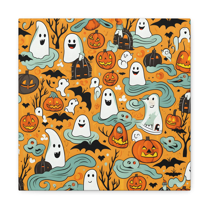 DistinctInk Canvas Wall Art with Flying Pumpkin Bats for Halloween