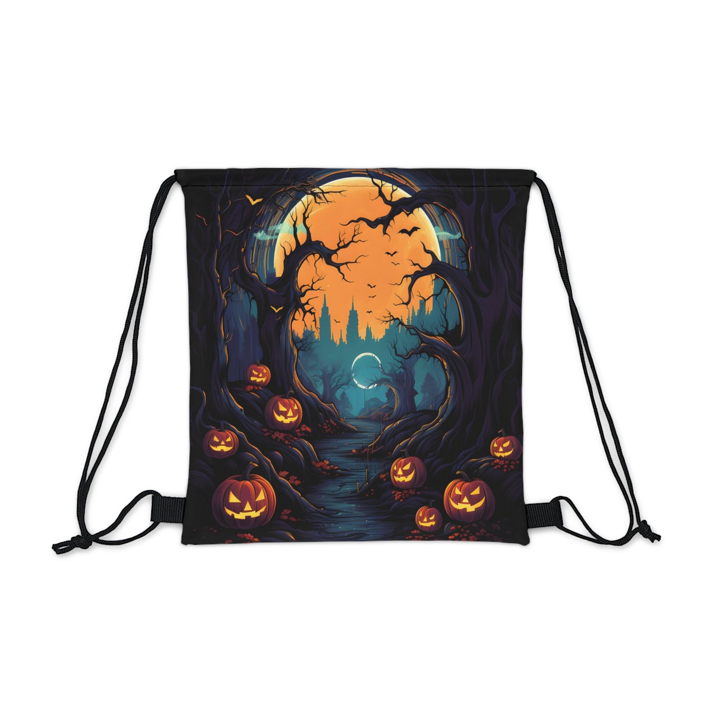 DistinctInk Drawstring Bag / Backpack with Haunted Evening Nightmare Design for Halloween