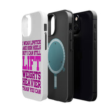 DistinctInk ToughCase for Apple iPhone, Compatible with MagSafe Charging - Lipstick & High Heels Can Life Weights Heavier