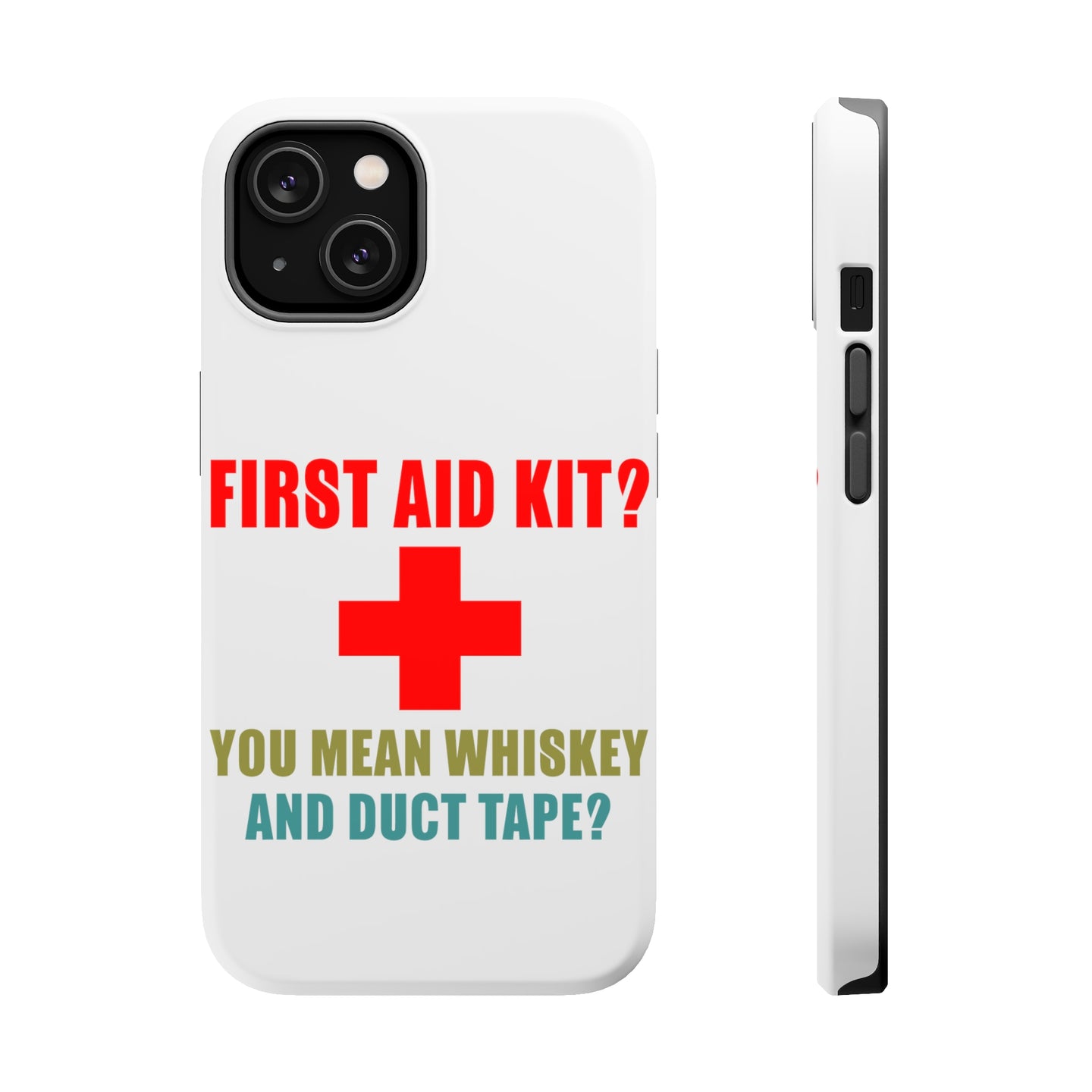 DistinctInk ToughCase for Apple iPhone, Compatible with MagSafe Charging - First Aid Kit - Whiskey & Duct Tape