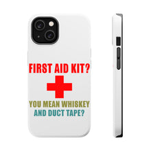 DistinctInk ToughCase for Apple iPhone, Compatible with MagSafe Charging - First Aid Kit - Whiskey & Duct Tape