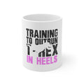 Glossy White Coffee / Tea Mug - Training to Outrun T-Rex in Heels