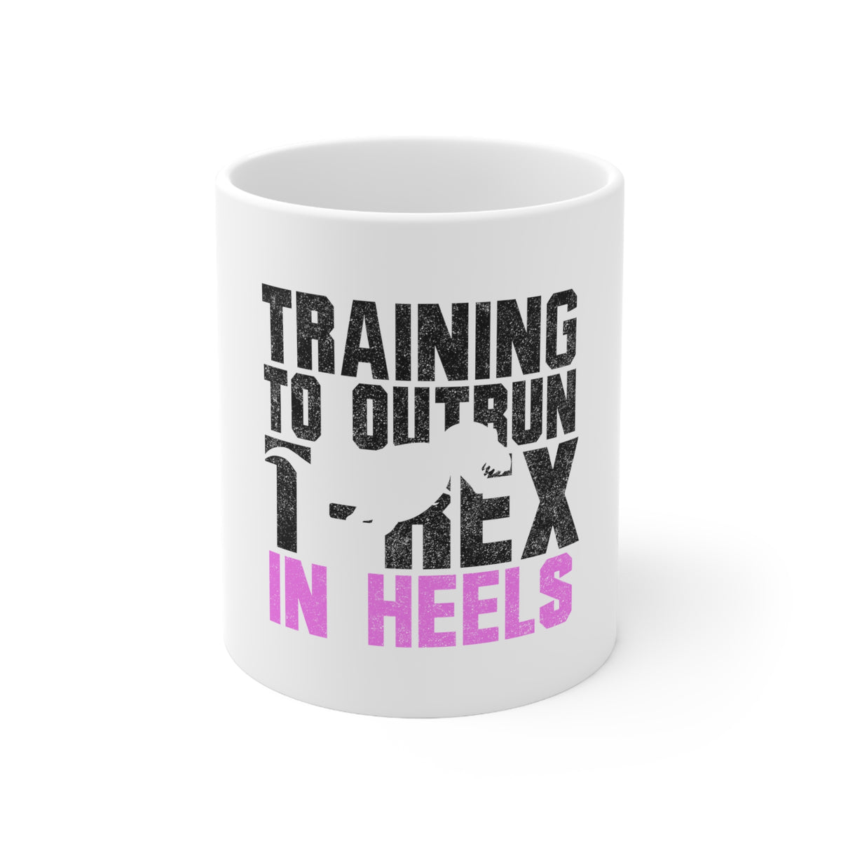 Glossy White Coffee / Tea Mug - Training to Outrun T-Rex in Heels