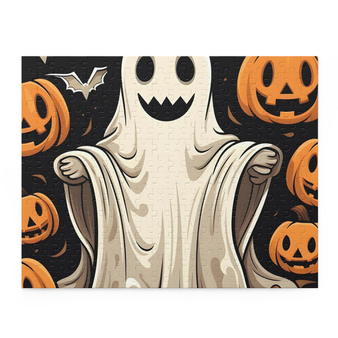 DistinctInk Jigsaw Puzzle with Ghastly Skeletal Pumpkin Patch Design for Halloween