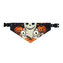 DistinctInk Adjustable Pet Banana Collar with Ghost Skeleton Pumpkin Pattern Design for Halloween
