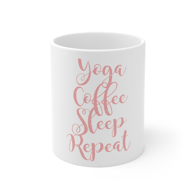 DistinctInk Glossy White Coffee / Tea Mug - Yoga Coffee Sleep Repeat