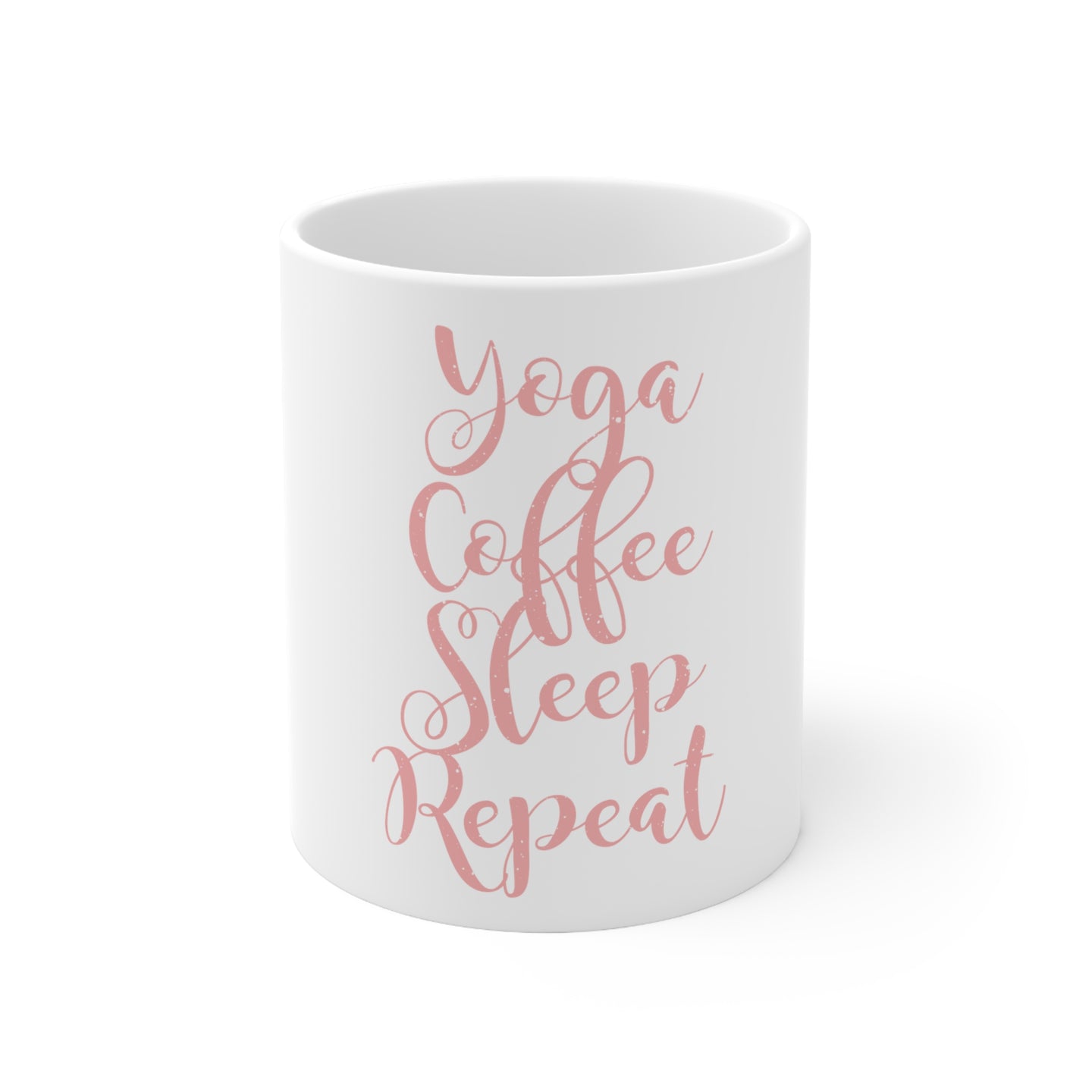 DistinctInk Glossy White Coffee / Tea Mug - Yoga Coffee Sleep Repeat