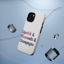 DistinctInk ToughCase for Apple iPhone, Compatible with MagSafe Charging - Lipstick & Diamonds & Champagne